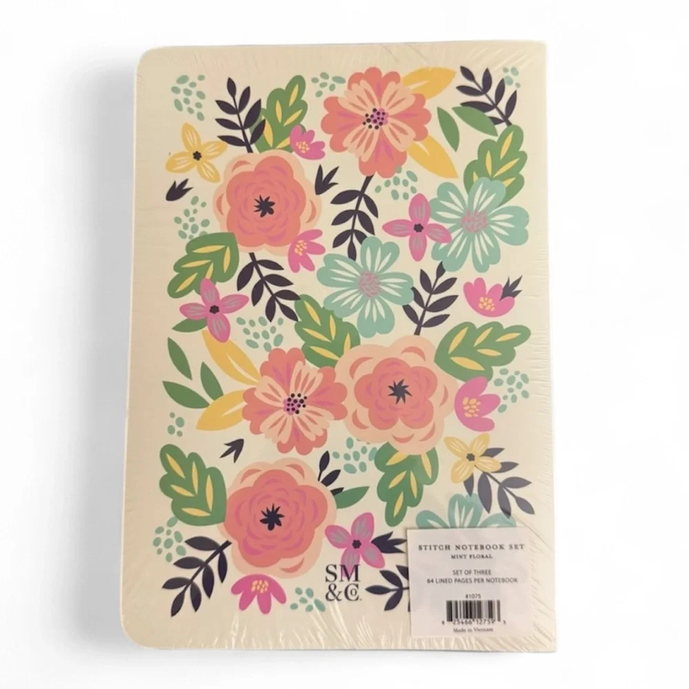 Steel Mill & Co. Mint Floral Lined Stitch Bound Notebook Set of Three 8.5